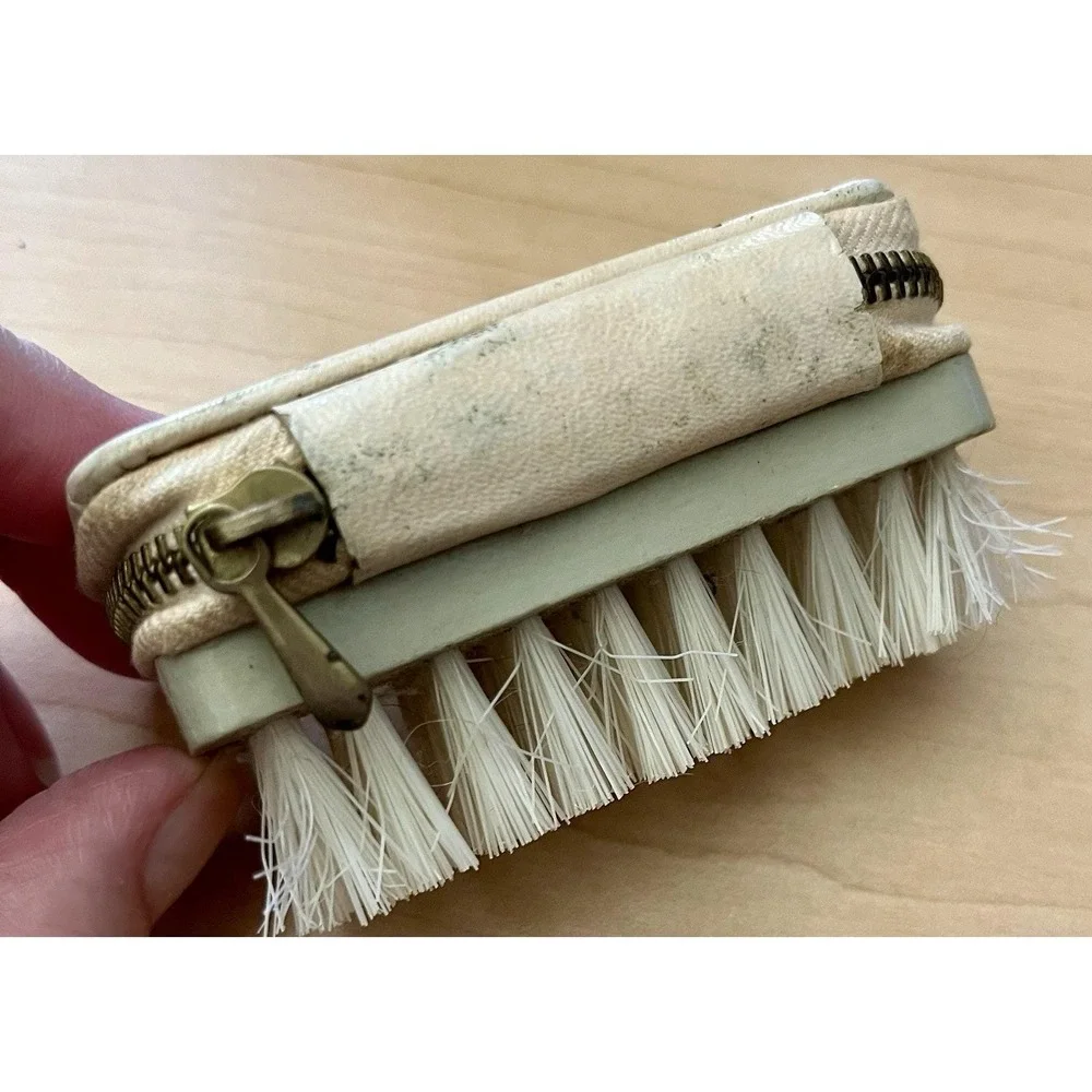 Vintage Made in Austria Leather Travel Sewing Grooming Kit Clothes Brush Cream
